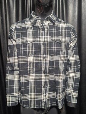 Tilley Plaid Flannel Button Down Shirt Size Large Black White Gorpcore